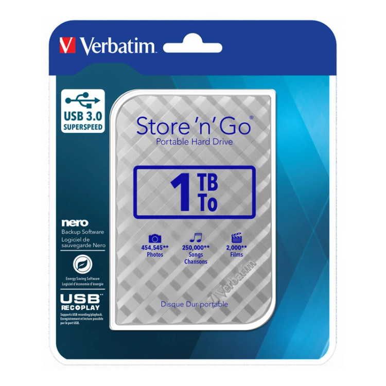 هارد اکسترنال ورباتیم مدل Store 'n' Go ظرفیت یک ترابایت دارای رابط USB Type-A 3.0